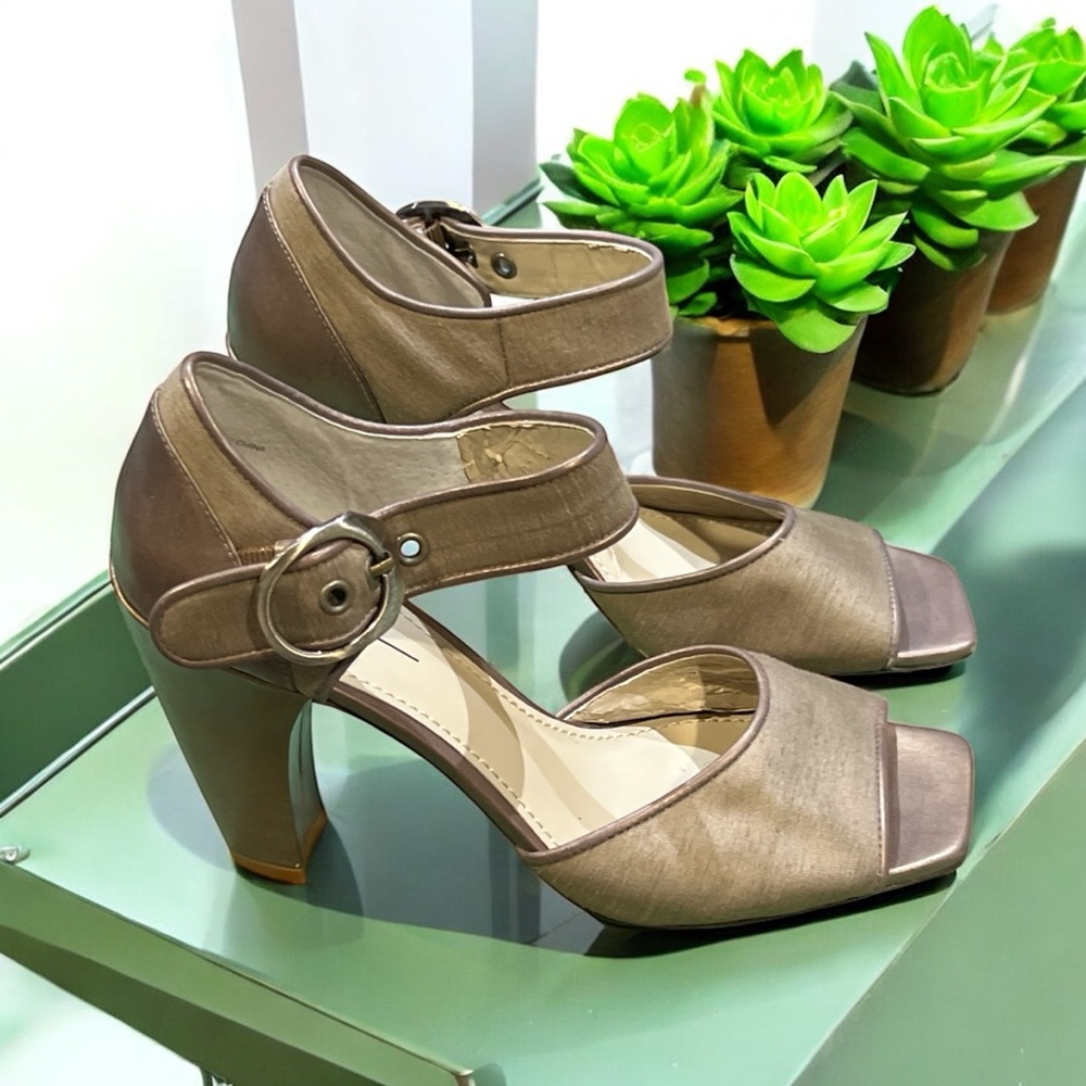 Linea Paolo Retro Peep Toe 70s Buckle Up Cone Women's Heels